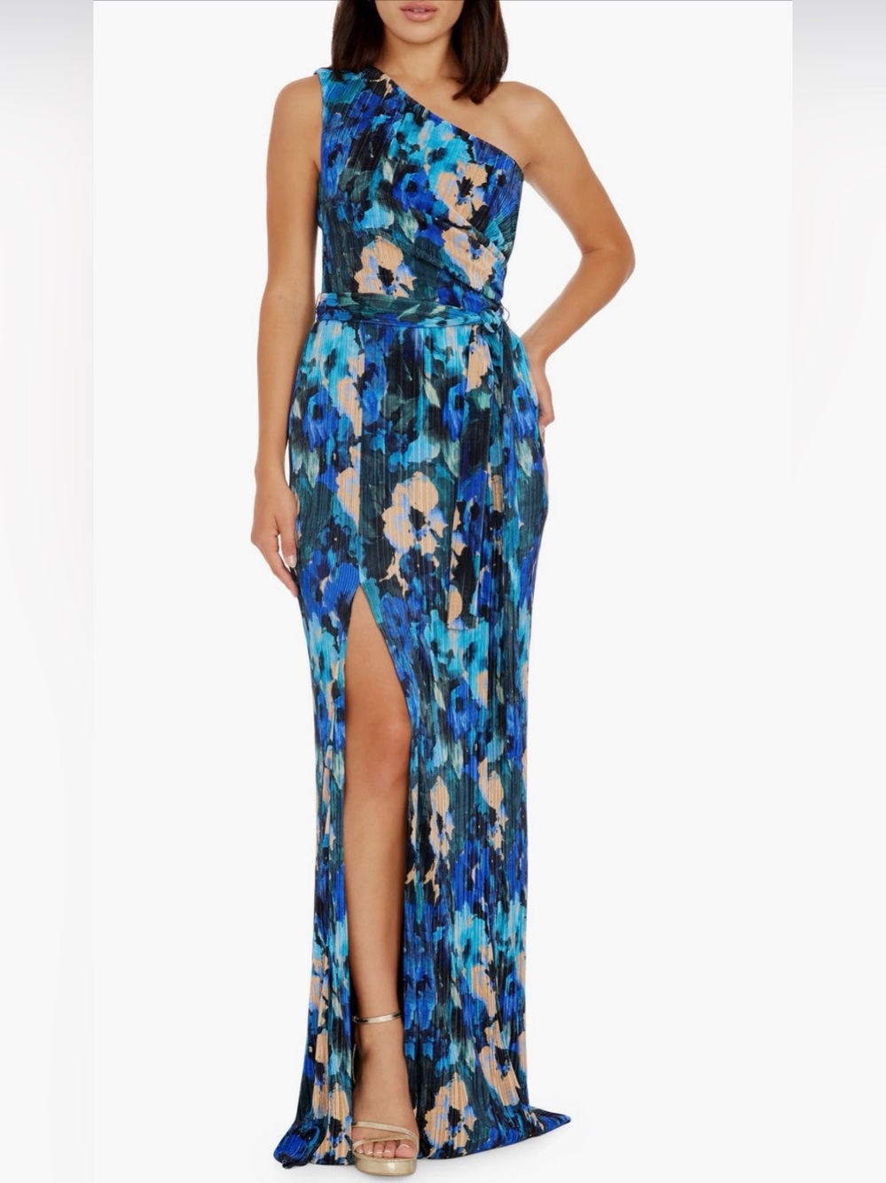 Dress the Population Bella Floral Plissé One-Shoulder Dress. Size S. Worn Once